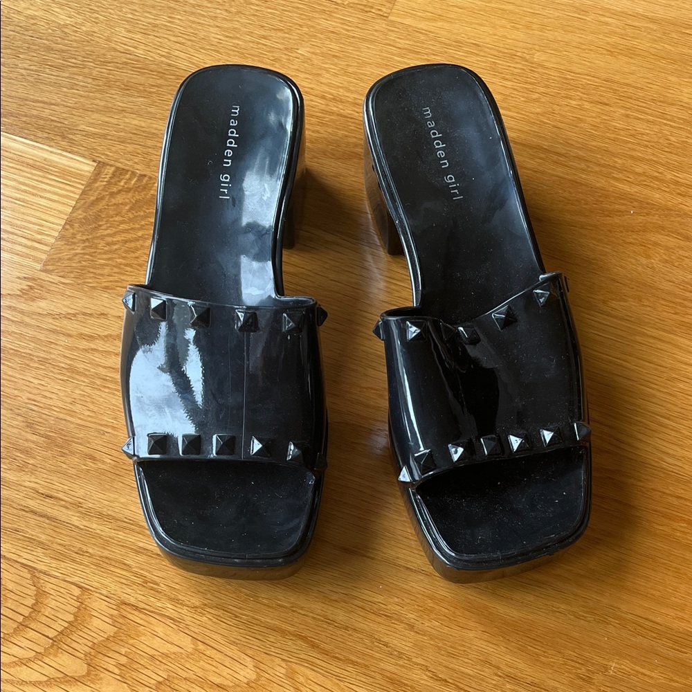 Madden Girl Black Studded Mules